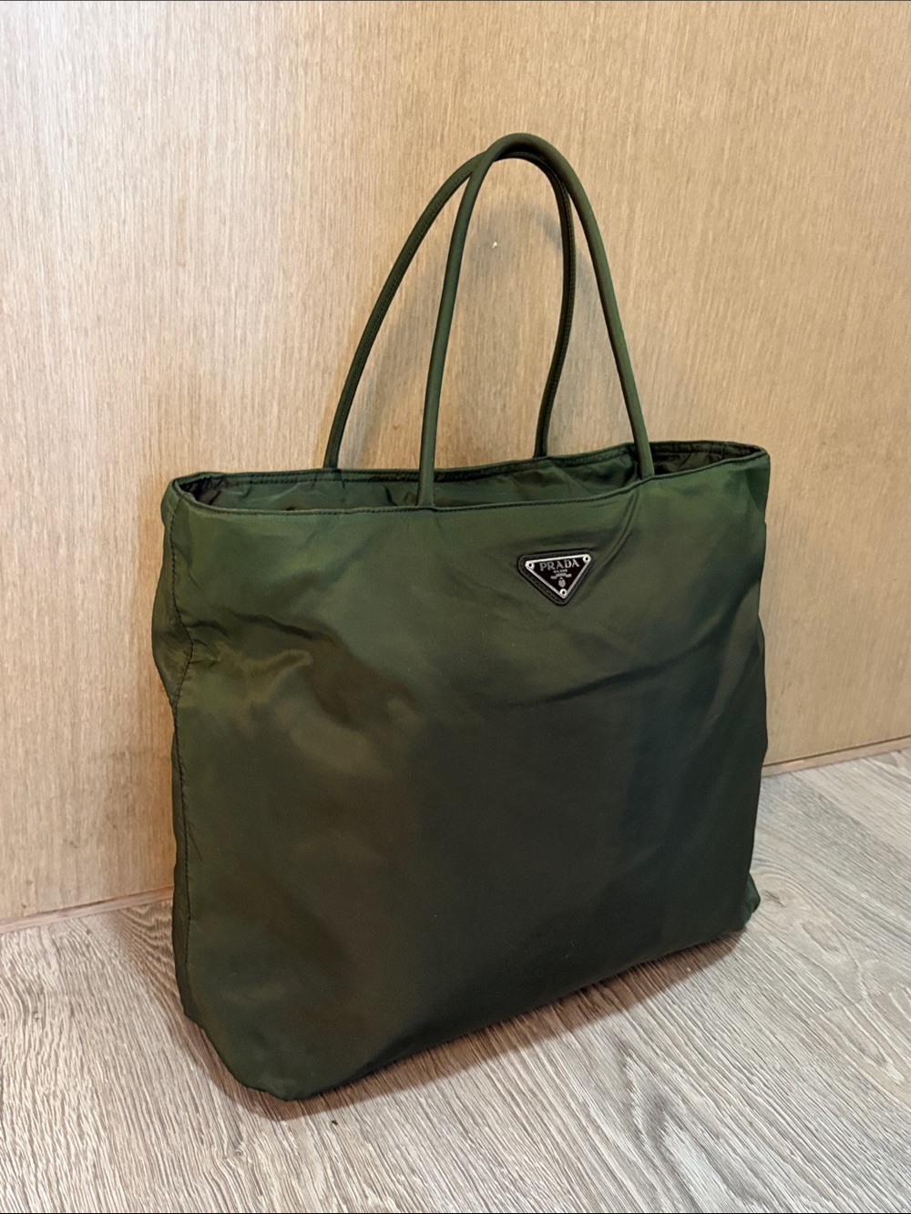 Authentic Vintage Prada Olive Green Nylon Tote with Dual Handles